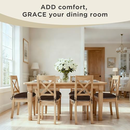 AddGrace Chair Cushions for Dining Chairs Set of 2 Non-Slip Kitchen Seat Cushions with Ties Tufted Thick Seat Pads for Indoor Kitchen Dining Furniture 17"x16"x3" Dark Brown - color: Dark Brown