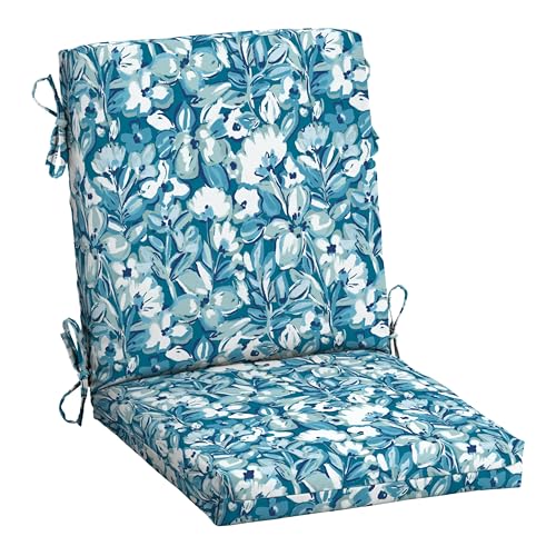 Arden Outdoor Midback Chair Cushion, 18 x 16.5, Rain-Proof, Fade Resistant Aqua Blue Fusion Floral - color: Aqua Blue Fusion Floral