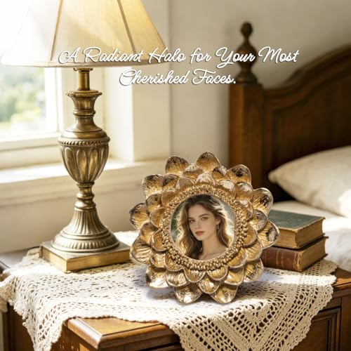 ZAWUU Gold Flower Picture Frame, 2.75 x 2.75 Inch Resin Photo Frame with Lead-Free Paint, Decorative Tabletop Frame for Bedroom, Living Room, Office, Shelf, Gifts for Women - color: gold
