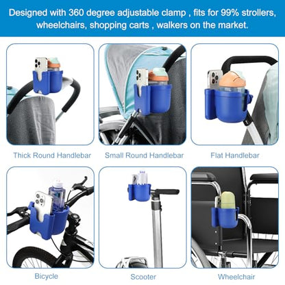 Accmor Stroller Cup Holder with Phone Holder, Bike Cup Holder, Universal Cup Holder for Uppababy Nuna Doona Strollers, 2-in-1 Cup Holder for Walker, Wheelchair, Scooter - color: All Dark Blue