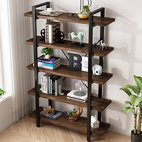 5-Tier Industrial Style Solid Wood Bookcase and Book Shelves,Rustic Wood and Metal Shelving Unit， Living Room,Modern Rustic Open Industrial Book Shelf Office,Distressed Brown (AY-02-5Tier) - size: 5Tier