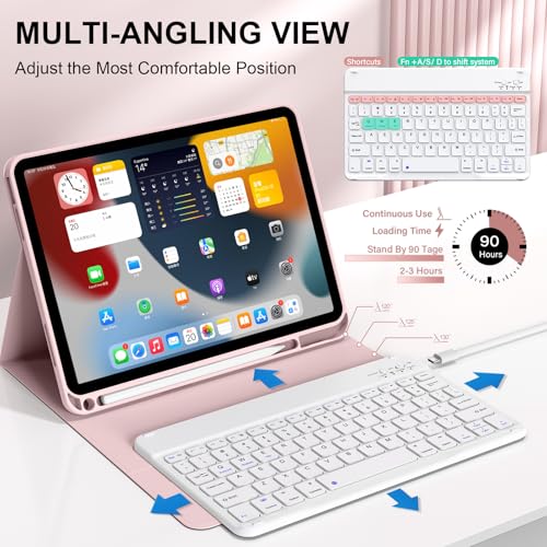 Keyboard Case for iPad (A16) 11th Gen 11 Inch 2025, iPad 10th Generation 10.9 inch 2022 with Pencil Holder, Wireless Keyboard and Slim Lightweight Soft Cover Auto Wake/Sleep, Pink - color: Pink
