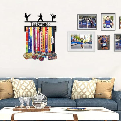 Resama Medal Hanger Holder Display Wall Rack Frame Shelf-Medal Hanger Awards Ribbon Soccer,Gymnastics,Holder Display Rack for 60 Medals - color: Taekwondo