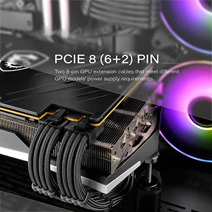EZDIY-FAB PSU Cable Extension Sleeved Custom Mod GPU PC Power Supply Soft Nylon Braided with Comb Kit 24PIN/8PIN to 6+2Pin/ 8PIN to 4+4PIN-30CM - Black - color: Black