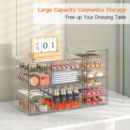 Makeup Drawer Storage Organizer with 13 Drawers, 3 Set Acrylic Office Desk Organization and Storage, Dustproof Drawer Organizer for Makeup, Office, Countertop, Jewelry, Pen, Desktop, Bathroom, Bedroom - size: 13 Drawers