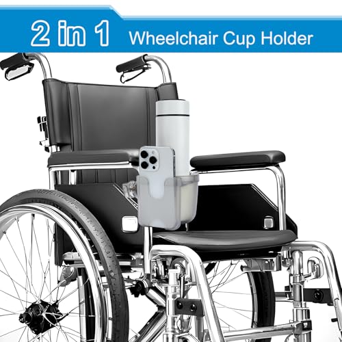 Accmor 2-in-1 Wheelchair Cup Holder, Walker Cup Holder with Phone Holder, Universal Drinks Holder for Stroller, Mobility Scooter, Rollator, Walker, Wheelchair Accessory - color: Transparent Grey