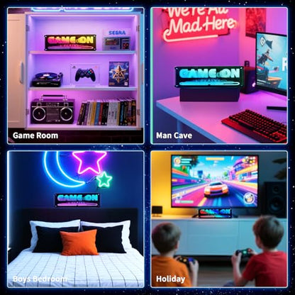 Gaming Neon Sign Game On Neon Lights LED Gamer Room Decor Gaming Desk Accessories for Teen Boy Room | Gamer Gifts for Boys & Kids | Usb Powered, Bluetooth APP Control, Music Sync & 210 Scene Modes - size: 9.8” x 3.15”