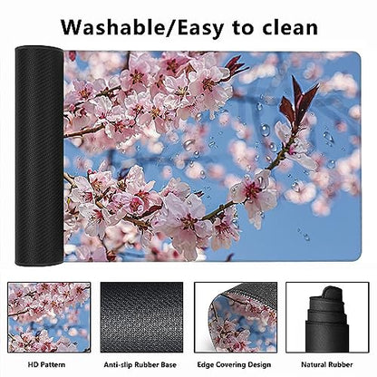 MIOAOSRT Desk Mat,Beautiful Blooming Flower Large Gaming Mouse Pad with Stitched Edges,Non-Slip Computer Mouse Pad for Desk,Extended XXL Keyboard and Mouse Pad 35.4x15.75 in - color: Beautiful Blooming Flower