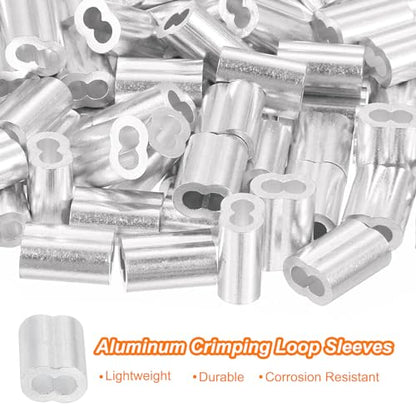uxcell 100Pcs Aluminum Crimping Loop Sleeve for 1/8" Diameter Wire Rope, Double Ferrule Aluminum Wire Rope Sleeve for Cable Line End - size: 1/8 Inch