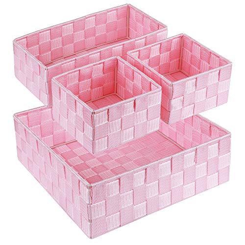 Posprica Woven Storage Baskets for Organizing, Small Baskets Cube Bin Container Tote Organizer Divider for Drawer, Closet, Shelf, Dresser, Set of 4(Pink) - color: Pink