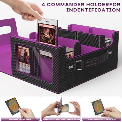 Commander Deck Box for MTG Fits 400+ Double-Sleeved Card Storage, 4 IN 1 Removable Card Case with Multi-purpose Deck Case, Display Window for TCG/PTCG/EDH, 4 Magnetic One Touch Holders(Black Purple) - color: Black Purple
