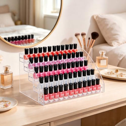 KINGROW Nail Polish Organizer Holder Rack 5 Layers Acrylic Display Rack Eyeglasses Shelf Essential Oils Ink Storage Holds Up to 80 (Fit 1-2oz Bottles) - size: 5 Layers