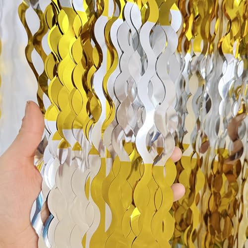 GOER Metallic Tinsel Foil Fringe Curtains Party Photo Backdrop Party Streamers for Birthday,Graduation,New Year Eve Decorations Wedding Decor (1 Pack,Gold&Silver) - color: Gold&Silver, size: 1 Pack