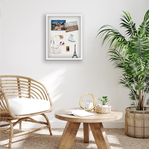 Americanflat 16x20 Shadow Box Frame with Polished Plexiglass - Silhouette Collection - Large Shadow Box Display Case for Tabletop and Wall Display - White with Soft Felt Back - color: White, size: 16x20