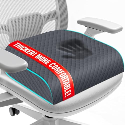 Seat Cushion for Office Chair, Memory Foam Chair Cushions, Car Seat Cushion for Long Sitting, Desk Chair Cushion for Pressure Relief, Non-Slip Bottom, Washable Cover, Large, Grey - color: Grey, size: Large