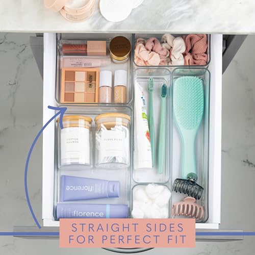 primebox Plastic Clear Drawer Organizers. Bathroom, Kitchen, Bedroom, Makeup, Office Organizer Bins, Storage Trays. Heavy Duty, Stackable. 6" x 6" x 2" Set of 6 - size: 6" x 6" x 2"