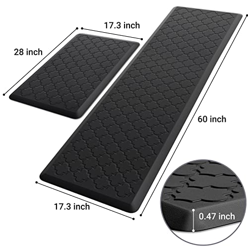 Kitchen Mat [2 PCS] Cushioned Anti-Fatigue Floor Mat Water Resistant Non-Skid Kitchen Mats and Rugs Ergonomic Comfort Foam Kitchen Rugs Standing Mat for Floor Office Sink(Black,17.3"x28"+17.3"x60") - color: Black, size: 17.3"x28"+17.3"x60"