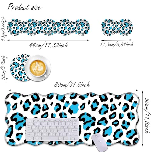 Bxgolkgd Desk Mat Set,Mouse Pad with Keyboard Wrist Rest & Mouse Wrist Rest,Wave-Shaped Design,Non-Slip Rubber Base,Ergonomic Desk Mat for Home,Office,Gaming,Blue Leopard Print - color: Blue Leopard Print
