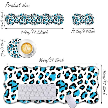 Bxgolkgd Desk Mat Set,Mouse Pad with Keyboard Wrist Rest & Mouse Wrist Rest,Wave-Shaped Design,Non-Slip Rubber Base,Ergonomic Desk Mat for Home,Office,Gaming,Blue Leopard Print - color: Blue Leopard Print
