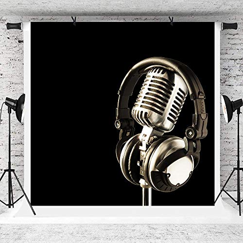 6x6ft Music Theme Backdrop Headphones Photography Background for Birthday Party Decor Banner Photo Booth Studio Props BJAY12 - size: 6x6FT