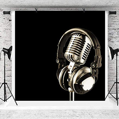 6x6ft Music Theme Backdrop Headphones Photography Background for Birthday Party Decor Banner Photo Booth Studio Props BJAY12 - size: 6x6FT