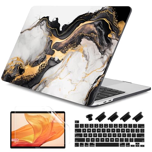 DONGKE Compatible with MacBook Pro 13 inch Case 2024 2023-2020 Release A2338 M2/M1 A2251 A2289 with Retina Display & Touch ID, Plastic Hard Shell & Keyboard Cover & Screen Film - Abstract Marble - color: Abstract Marble D159