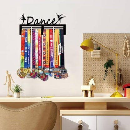 Resama Medal Hanger Holder Display Wall Rack Frame Shelf-Medal Hanger Awards Ribbon Soccer,Gymnastics,Holder Display Rack for 60 Medals - color: Dance