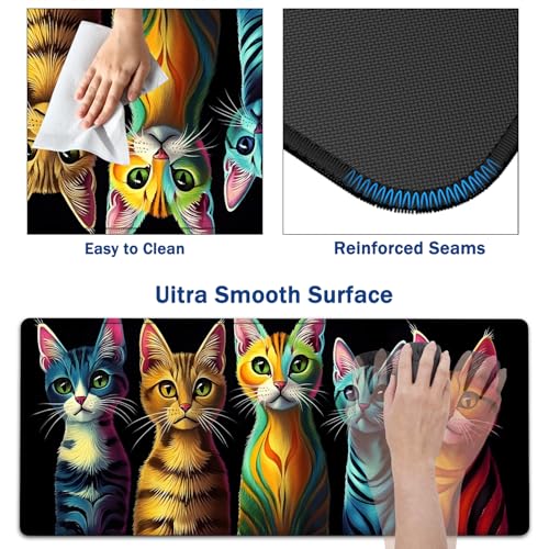 Large Mouse Pad + Keyboard Wrist Rest Set, Extended Gaming Mousepad (31.5X11.8 inch) with Non-Slip Rubber, Ergonomics Memory Foam Mouse Wrist Rest Support, Colorful Abstract Cat XXL Desk Pad - color: Yu-Mouse Pad-3-B34