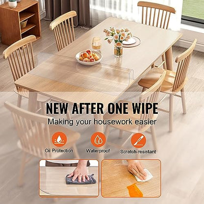 VEVOR Clear Table Cover Protector, 24" x 48"/613 x 1230.2 mm Table Cover, 1.5 mm Thick PVC Plastic Tablecloth, Waterproof Desktop Protector for Writing Desk, Coffee Table, Dining Room Table - size: 48" x 24" (Rectangular)