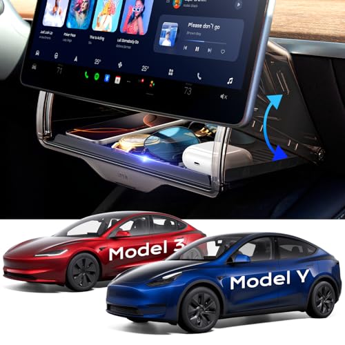 TAZENI Under Screen Storage Box Fit Model Y Juniper Model 3 Highland, Magnetic Hidden Privacy Storage for Model Y 3 Accessories, Center Console Organizer for Model Y 2019~2026 & Model 3 2016-2026