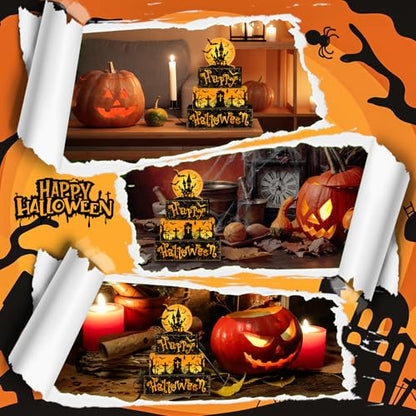 Britimes 4 Pcs Halloween Decorations for Home Wooden Tiered Tray Decorations Set Full Moon Happy Halloween Table Decor Farmhouse Rustic Tabletop Decor for Table & Home Office - style: Haunted House