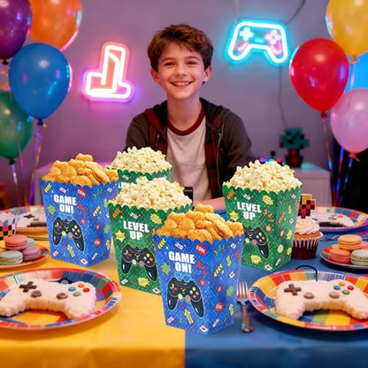 10Pcs Video Game Popcorn Boxes Level Up Candy Goodie Boxes Gaming Party Favors Gift Bags Video Game Birthday Party Supplies Baby Shower Decorations