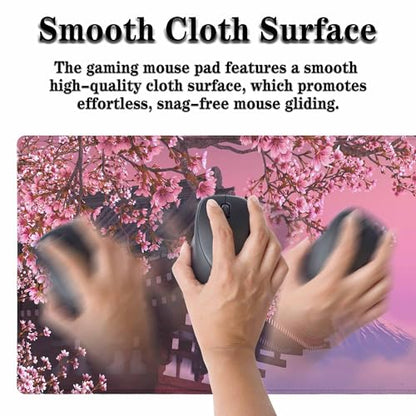 Cherry Blossoms Tree Mouse Pad Japanese Mount Fuji Spring Landscape Keyboard Mat Large Gaming Mousepad for Desk,Office,Bed 35.4"X15.7" - color: Cherry Blossoms tree