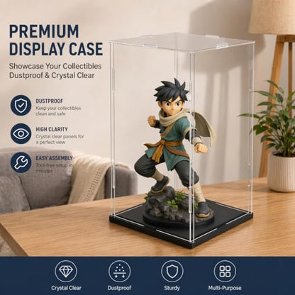 Clear Acrylic Display Case, 8*8*12inch (20*20*H30cm) | Assemble Cube Display Box, Black Base, Dustproof Protection, For Collectibles Memorabilia Figurines - size: 8 x 8 x 12 inches