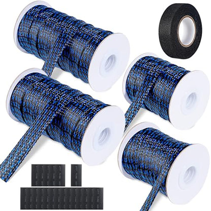 132 ft Expandable Braided Cable Sleeve Wire Loom PET Wire Sleeving，Wrap Management Mesh for Audio Video and Other Home Device Cable Automotive Wire - (1/2 Inch, 1/4 Inch, 3/8 Inch,3/4 Inch,Blue) - color: Blue