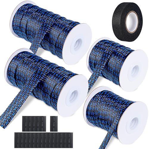 132 ft Expandable Braided Cable Sleeve Wire Loom PET Wire Sleeving，Wrap Management Mesh for Audio Video and Other Home Device Cable Automotive Wire - (1/2 Inch, 1/4 Inch, 3/8 Inch,3/4 Inch,Blue) - color: Blue