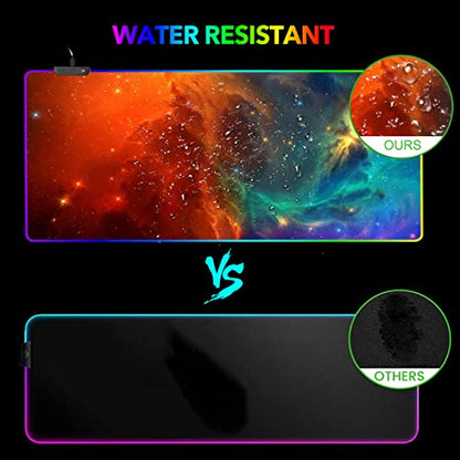AIMSA Large RGB Gaming Mouse Pad, Keyboard Mousepad Led Extended 35.4 x 15.8 inch Non-Slip Rubber Base with 14 Lighting Modes, Big Desk Mat Waterproof, Galaxy Nebula - color: Galaxy Nebula