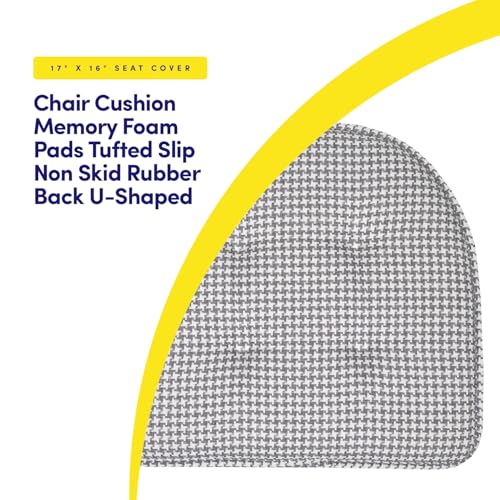 Sweet Home Collection Chair Cushion Memory Foam Pads Tufted Slip Non Skid Rubber Back U-Shaped 17" x 16" Seat Cover, 2 Count (Pack of 1), Houndsooth Gray - color: Houndsooth Gray, size: 2 Pack, style: Foam Pads