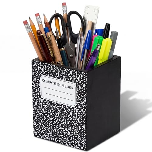 MALLMALL6 Wooden Pencil Holder - Back To School Pen Desk Organization, Notebook Shape Desktop Caddy Case for Teacher Student, Keep Your Desk Tidy for Classroom Office Home Dorm - style: Notebook