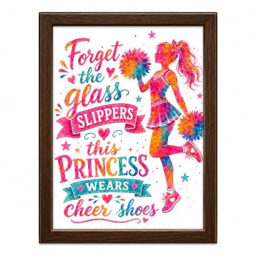 Inspirational Watercolor Cheerleader Quote Poster, Forget the Glass Slippers This Princess Wears Cheer Shoes Wall Art, Colorful Cheerleading Print, Pom Pom Girl Sports Decor, Rainbow Watercolor Cheer Room Artwork, Inspirational Athlete Poster for Girls Be