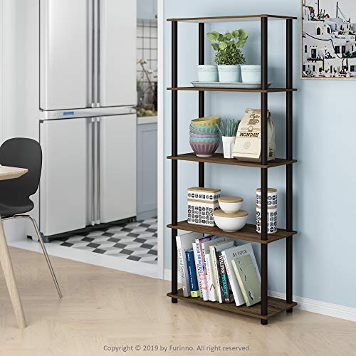 Furinno TURN-N-TUBE Storage Shelves, 5-Tier Book Shelf, Corner Shelf, Toolless Open Shelves, for Organization and Storage, Living Room, Garage, Home Office, Walnut - color: Walnut/Brown, size: 5-Tier Round Tube