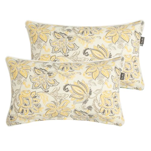 FUNHOME Water Resistant Outdoor Lumbar Pillow Covers 12x20 inch Set of 2,Zipper Pillows Cover,Home Decorative for Sofa Headrest,Patio Furniture Couch Chair Pillows Cover Only(Yellow Flower) - color: Yellow Flower (Cover Only), size: 20" x 12" (Pack of 2)
