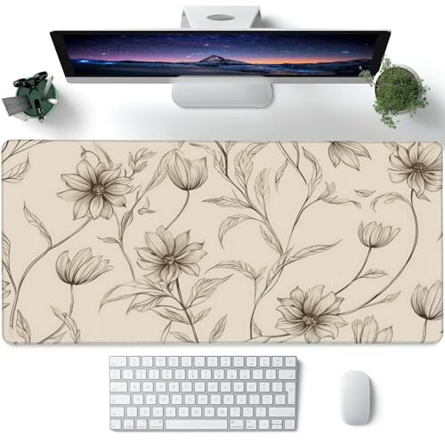 XXL Mouse Pad,Minimalist Flowers Large Gaming Mouse Pad,Abstract line Floral Desk Mat for Desktop,Extended Big Computer Keyboard Desk Pad with Non-Slip Base and Stitched Edges 35.4"x15.7" - color: Minimalist Flowers, size: XXL-35.4"x15.7"