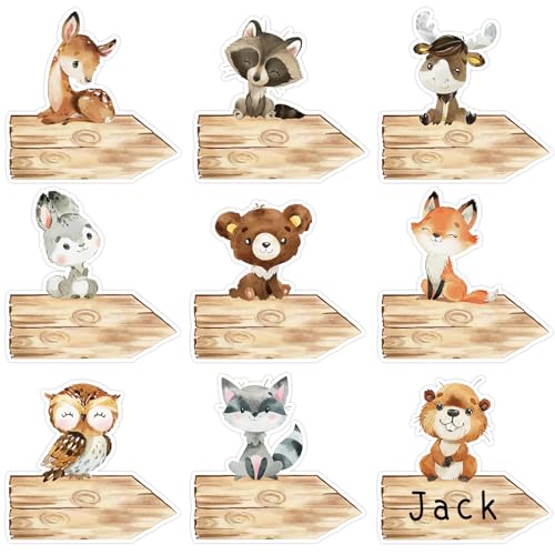 Whaline Woodland Animal Name Tag Stickers 144Pcs Self-Adhesive Nameplate Decal Watercolor Forest Animals Blank Name Label for Bulletin Board Desk Office Classroom Wall Decor