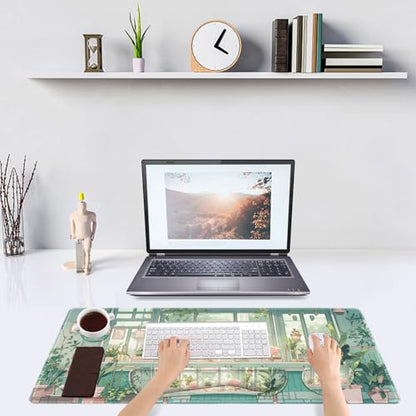 DINKY Large Mouse Pad and Keyboard Wrist Rest Set, Extended Desk Mat Keyboard Wrist Rest, 4in1 Ergonomic Memory Foam Desk Mat Protector Blotter for Home Office-Nice Green Window - color: Nice Green Window