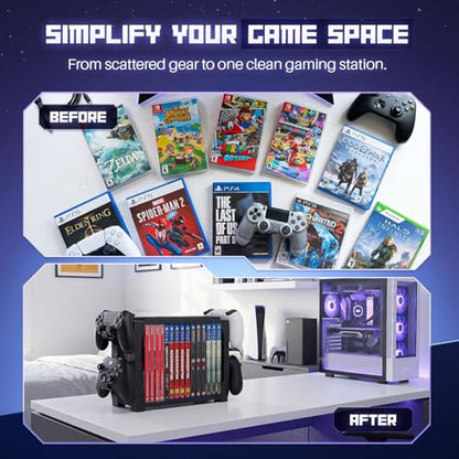 TNP Games Storage Tower (Up to 15 CD Disc) For PS5 Game Disk Rack and Controller Stand Holder For Xbox Series X/Nintendo Switch/PS4 Controller Stand Holder Can hold up to 4 controller