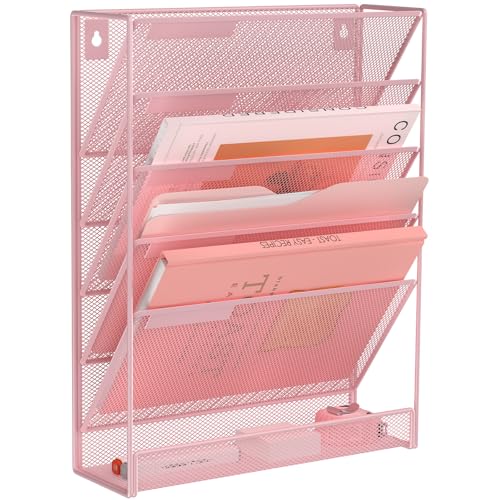 Kuntine.B 6-Tier Wall File Organizer Hanging File Organizer Cubicle Organizer Wall File Holder for Office Home (Pink, 6 Tier) - color: Pink, size: 6 Tier & No Hangers