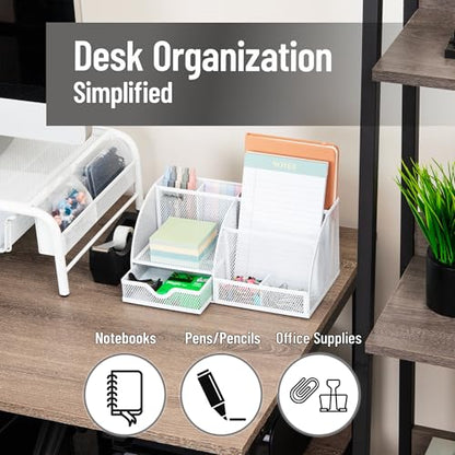 Mind Reader 7-Compartment Desktop Organizer, Metal Mesh, White | Desk Organizer for Pens, Sticky Notes, Mail, Office Supplies - color: White