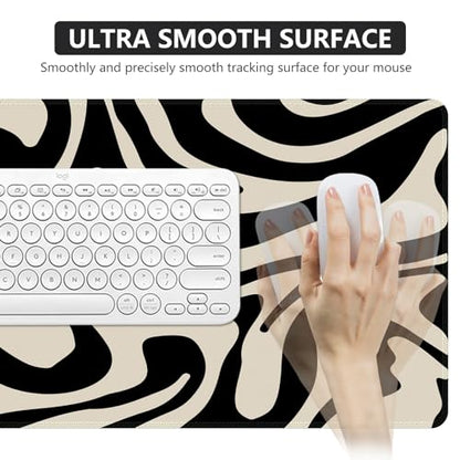 iCasso Desk Mat, XXL Large Gaming Mouse Pad, Anti-Slip Rubber Base Mousepad with Stitched Edges, Keyboard Mouse Mat Big Desk Pad for Work, Game, Office, Home, Zebra Black - color: Black Topographic