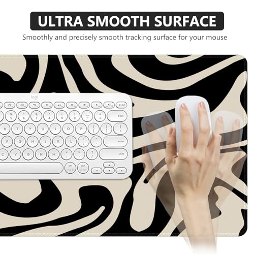 iCasso Desk Mat, XXL Large Gaming Mouse Pad, Anti-Slip Rubber Base Mousepad with Stitched Edges, Keyboard Mouse Mat Big Desk Pad for Work, Game, Office, Home, Zebra Black - color: Black Topographic